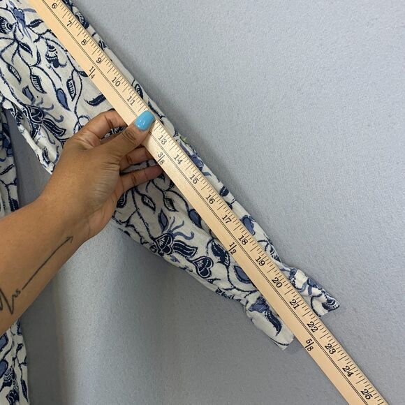 Rachel Zoe 100% Linen Blue White Floral Button Down Shirt Blouse Top Medium - Picture 5 of 7